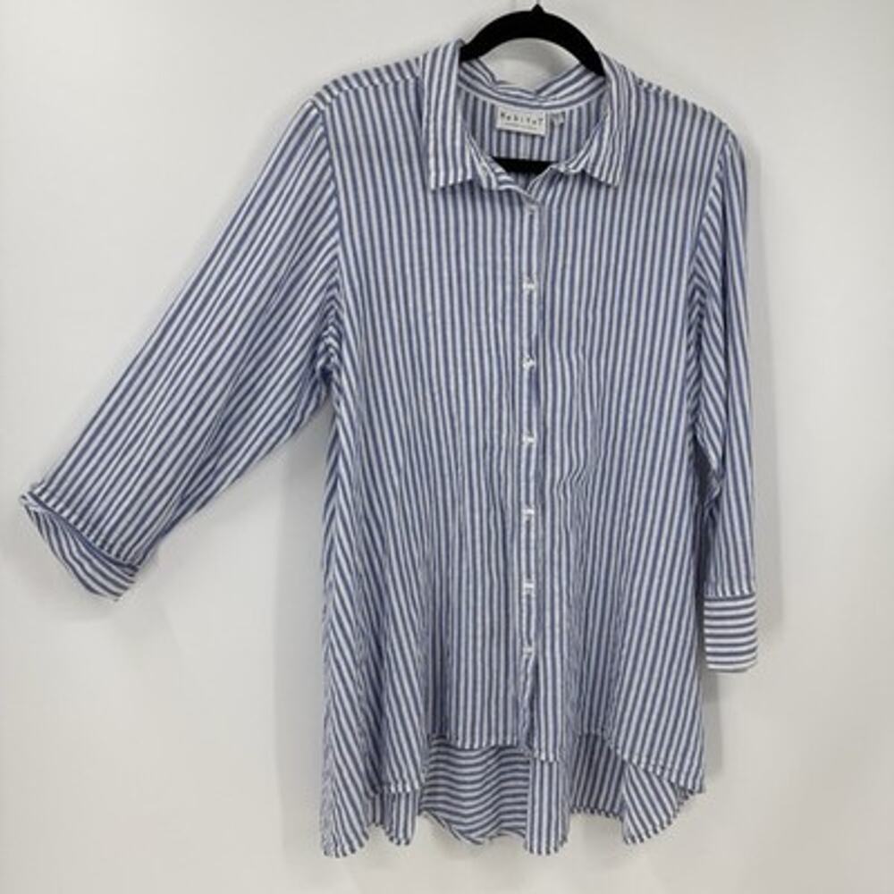 Habitat Clothes Textured Cotton Button Up Tunic XL Blue Striped Long Sleeve - Picture 12 of 12